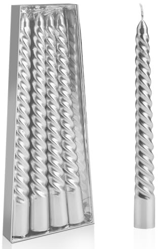 Bolosa 4 Stück Spiralkerzen Silber - Spitzkerzen, Lange Kerzen, Aesthetic Dinner Kerzen Gedreht