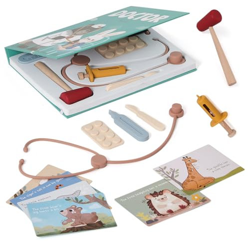 OESSUF Maletín de médico para niños de 3 años, Juego de Juguetes médicos de Silicona para niños con Estetoscopio, termómetro, jeringuilla y Naipes, fácil de Limpiar y Transportar