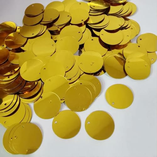 360 Stück große, runde Pailletten, 20 mm, flache, runde Pailletten, Dekoration mit seitlichem Loch für Tanzkleider, Gold-Dunkelgold, 45 g, 20 mm