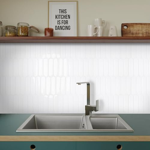 COMSTICKC Más Grueso Azulejos Adhesivos 3D Blanco, 2,5 mm de Grosor, 10 Piezas, Azulejos Autoadhesivos 3D de Vinilo, Paneles de Pared 3D para Salpicadero en Cocina y Baño, Impermeables, 30.5 x 30.5 cm