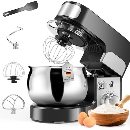 Küchenmaschine, 4L Schüsseln, 700W Knetmaschine, 6-Geschwindigkeits tragbarer, Knethaken und Rührbesen für Dressings, Zuckerguss, Baisers und mehr (WZ1)