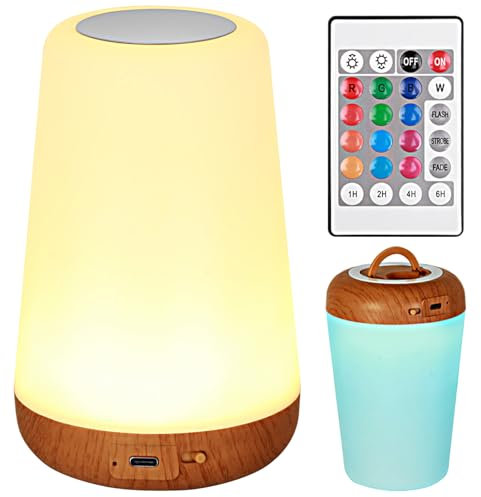 ZEONX LED Bedside Night Light – Touch & Remote Control Small Cordless Table Lamp, USB Rechargeable, Battery Operated, 13 Colours, 5 Brightness Levels, Timer – for Kids, Baby, Girls