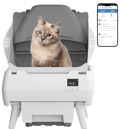 Lohhuby Automatic Cat Litter Box Self Cleaning - App Control, Open-Design, Smart Health Monitor, Suitable for Medium Cats and Kittens, Anti-Pinch Safety, Quiet Operation - White