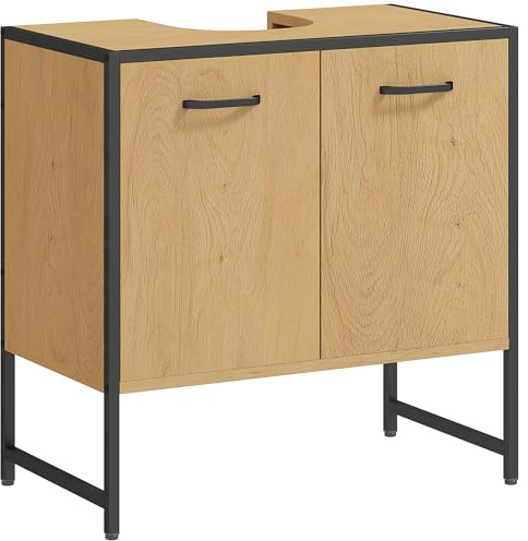 HOMCOM Under Sink Bathroom Cabinet, Freestanding Under Sink Cabinet with Soft-Close Doors and Adjustable Shelf for Basin without or with Pedestal, Natural Wood Effect