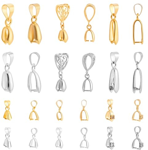CRAFTYMELODY 120Pcs Pinch Clip Bail Clasp 12 Styles Brass Ice Pick Pinch Bails Bead Pendant Connectors Charm Bail Snap on Hooks for Necklace Earring Bracelet Jewelry Making Crafts Supplies