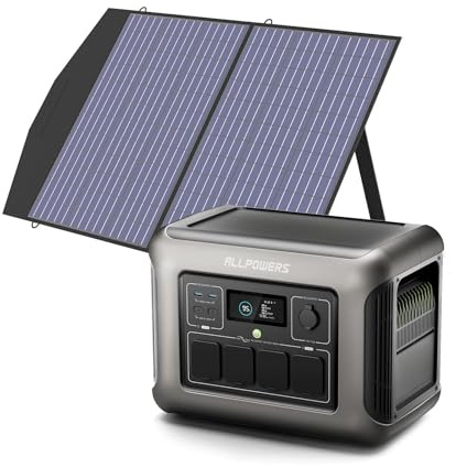 ALLPOWERS Centrale Elettrica Portatile R1500 LITE con 100W Pannello Solare, 1056Wh Generatore Solare LiFePO4 con 4 * 1600W Uscite AC, UPS Power Station 35dB per Emergenza Campeggio RV Uso Domestico