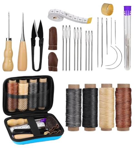 Kit de Costura para Reparación de Tapicerías | Kit de Agujas de Coser a Mano, Lezna e | Herramientas Versátiles para Artesanía en y Reparación de Tapicería de Autos y Muebles