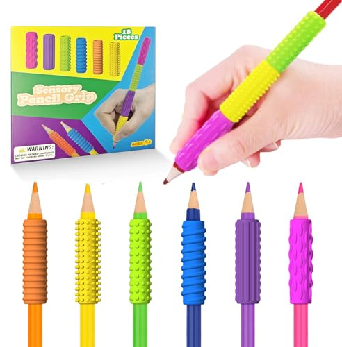 Afufu Fidget Toys Sensoriska leksaker presenter till vuxna barn autism, 18 silikon texturerat pennfodral anti-stressspel lindra stress och ångest lämplig för klassrum kontor