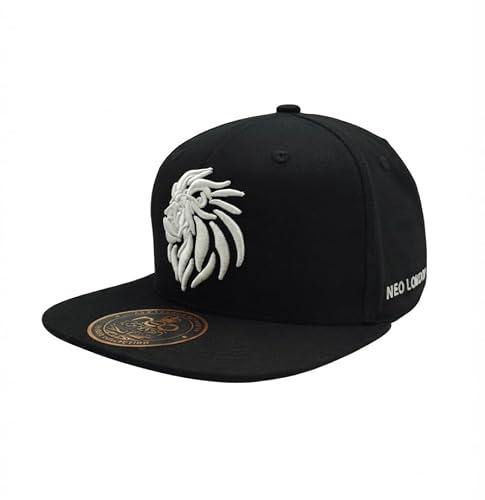 NEO LONDON Black Baseball Cap Snapback | Duck Brim Cap | 3D Lion Embroidery | Adjustable | Unisex