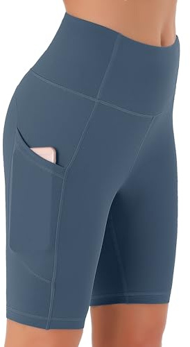 JOYSPELS Womens High Waist Cycling Shorts with Pockets Lake Blue M