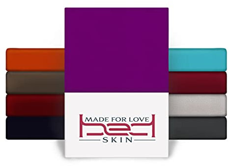 Bedskin Premium Topper Spannbettlaken 140x200 & 160x200 cm – 100% Baumwolle, Jersey Spannbetttuch, für Topper bis 10 cm Höhe (Lila)