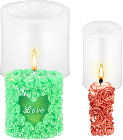 EXCEART 2 X Rose Zylindrische Silikonkerze 3D-Liebe Herz Rose Kerzenform Stumpenkerze Seife Hochzeitskerze Form Für Geburtstag Hochzeitstag Partydekoration