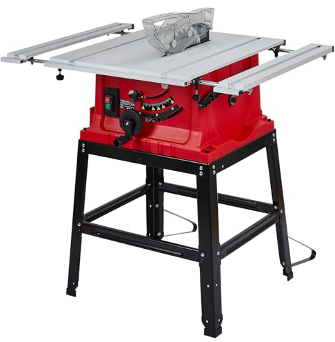 Towallmark Table Saw, 10 Inch 15A Multifunctional Saw with Stand & Push Stick, 90° Cross Cut & 0-45° Bevel Cut, 5000RPM, Adjustable Blade Height for Woodworking