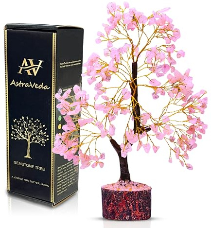 AstraVeda Rose Quartz Crystal Tree of Life, Natural Gemstone Home Decor | Handcrafted pink rose quartz gemstone tree with around 300 crystal chips, ideal for bedrooms and thoughtful gifting