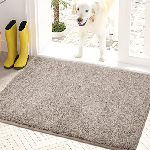 PURRUGS Dirt Trapping Door Mat 60 x 90 cm, Non-Slip Machine Washable Entryway Rug, Dog Door Mat, Super Absorbent Entry Rug for Front Door, Back Door, Muddy Shoes and Paws, Taupe