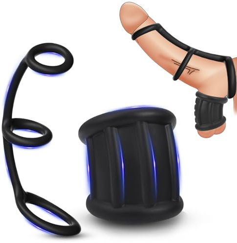 AMZII 3-in-1 Cockringe Extrem Silikon Penisringe & Hodensack Bondage Penismanschetten Penishülle Penisring,Hodenstrecker Ballstretcher,Hodenringe für Mann,Penis Sleeve Penis Ring,Sex Toyset Herren (A)