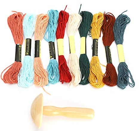Embroidery Kit, DIY Darning Mushroom Darner with 10 Pcs Darning Sewing Thread Wood Darning Mushroom Sewing Set for Socks Clothes Manual Sewing DIY Handicraft Travel