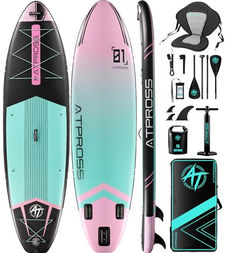 ATPROSS 350x89x15cm Inflatable Paddle Board, 200kg Extra Wide Stand Up Paddleboard for Adults with Premium SUP Accessories Kit & Backpack, Blow Up Kayak Non-Slip Stable Deck Boat for Yoga Fishing Surf
