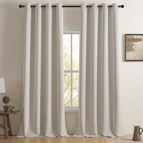 Softalker Verdunklungsgardine mit ösen Gardinen Beige Thermovorhang Hitzeschutz Blickdichte Vorhänge Verdunklungsvorhänge 260 cm Lang Gardinenschals 140 cm Breite Blackout Curtains Living Room,2er set