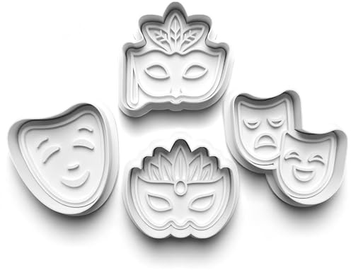 Juego de cortadores de galletas, 4 unidades, máscaras, máscaras, sello de galletas, cortador de galletas, molde de masa de fondant para niños, para hacer galletas
