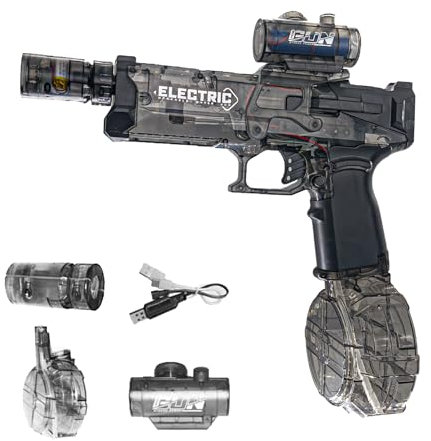 Elektrische Wasserpistole Mit Licht, Wasserpistole Elektrisch Für Erwachsene, Hochleistungs-Spritzpistole mit großer Kapazität, Reichweite 28-32 Fuß, Automatische Wasserpistole Für Pool, Strand