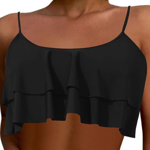 Costume da bagno da donna, con balze, sexy, con spalline in stile casual, tinta unita, costume da bagno classico da spiaggia e nuoto