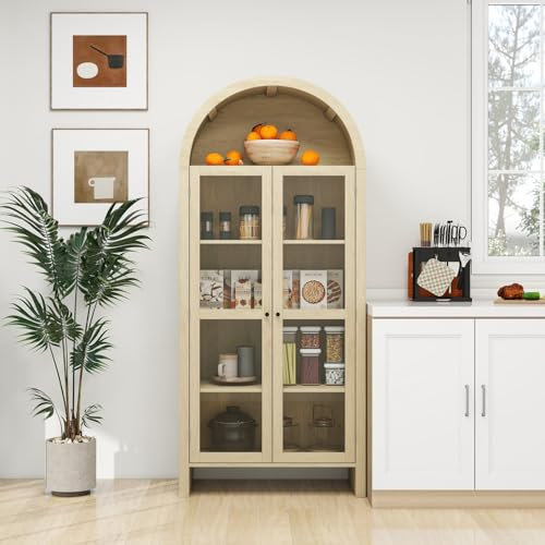 Credenza alto soggiorno con ante in vetro acrilico, vetrina, sala da pranzo a forma di arco, mobile da cucina, armadio portaoggetti in legno, 79 x 39,5 x 178 cm (Style-C)