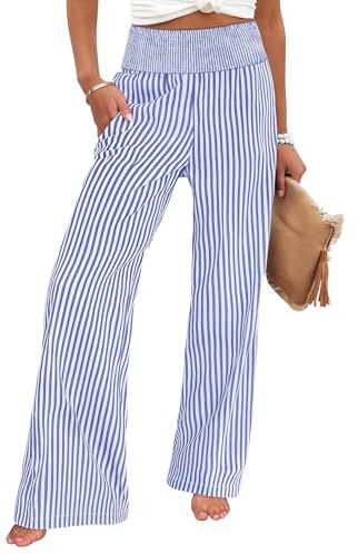 ANRABESS Womens Striped Gingham Wide Leg Palazzo Pants with Pockets