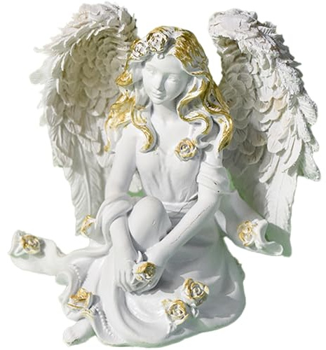 YORISMAL Adorno de ángel de doble ala, decoraciones de escritorio para el hogar, accesorios decorativos de resina
