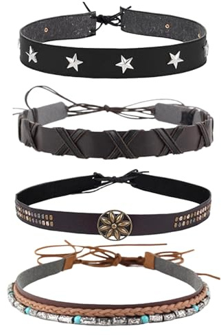 4 st cowboyhattband, läder hattband, västerländsk etnisk turkos justerbar hatt, lämplig för västerländska halmhattar, Vikt:, 49-56