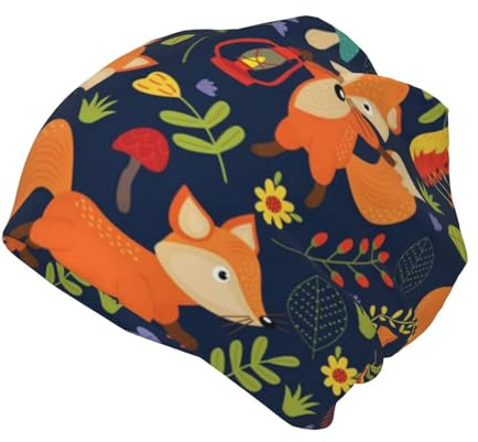 Joli chapeau tricoté unisexe pour enfants (8-12 ans) - Imprimé intégral - Polyester doux - Double couche de chaleur pour l'extérieur - Noir
