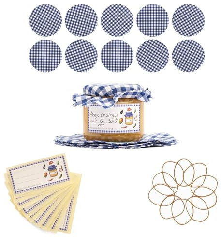 Doilie Kit Blue (10) Preserve Jar Decoration Kit by Helen's Own International - 10x Fabric DOILIES + 10x Labels + 10x Rubber Bands - Decorations for Jars of Chutneys, Preserves, Relish Accessories