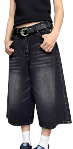 Oanviso Pantaloncini di Jeans da Uomo 3/4 Capri Pantaloni Corti in Denim Y2K Baggy Jean Shorts a Gamba Dritta alla Moda Estivi Pantalones Hip Hop Streerwear B Grigio Nero L