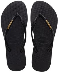 Havaianas Slim Logo Metallic Flip Flops Women Black/Pink - 1/2 UK - Flip Flops Shoes