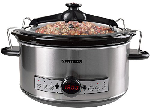 Syntrox Germany Mijoteuse numérique LED en acier inoxydable 6,5 l avec minuterie et fonction maintien au chaud