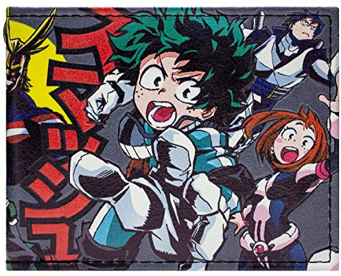 My Hero Academia Izuku Midoriya All Might Characters Wallet Bi-Fold ID & Card Holder, Black