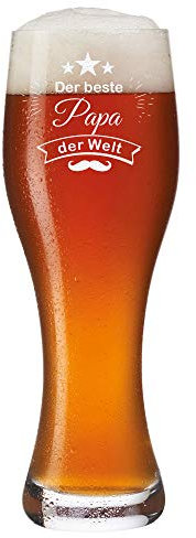 Leonardo - Vaso para cerveza de trigo, 0,5 L, con grabado personalizable Der Beste Papa der Welt, vaso para hombres