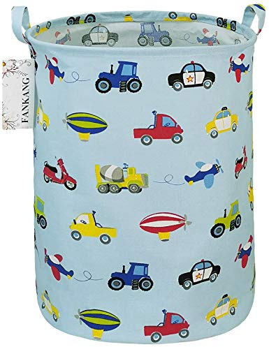 FANKANG Wäschekorb Kinderzimmerkorb Canvas Faltbar mit wasserdichter PE-Beschichtung Große Aufbewahrungskörbe für Kinder Jungen Mädchen Spielzeug Zimmer(Auto)