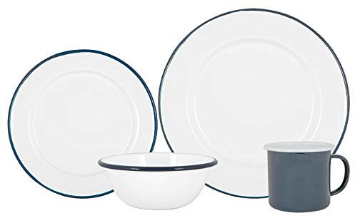 Argon Tableware Coloured Dinnerware Set - 16-Piece - Navy Dinner Set Lightweight Camping Dinner Plates, Pasta Bowls, Coffee Mugs and Side Plates Dining Set