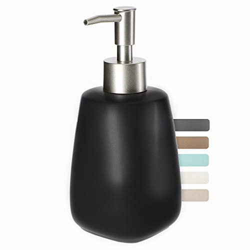 KADAX Dispenser di Sapone Liquido 400ml, Dosasapone in Ceramica, Portasapone per Detersivo Piatti, Accessori per Bagno e Cucina, Porta Sapone (Nero)
