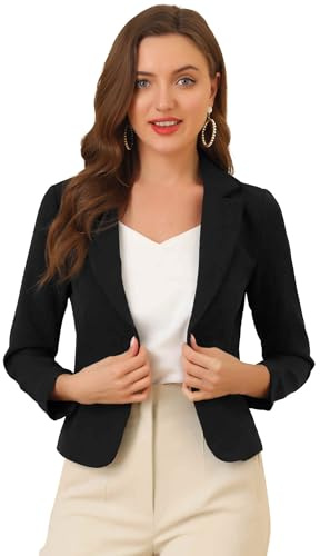 Allegra K - Blazer Corto y Ligero de Verano para Mujer, con Frente Abierto, para Oficina, Trabajo o Negocios, Estilo Informal, Negro-Sólido, S