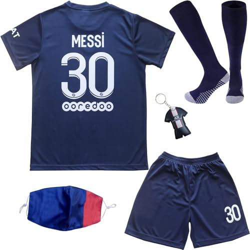 DMDMK Paris Messi #30 2022/2023 Heim Trikot Shorts und Socken Kinder und Jugend Größe (Navy, 28 (11-12 Jahre))