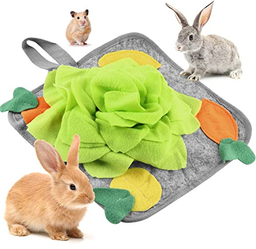 LOPERDEVE Rabbit Foraging Mat, Rabbit Toy 11.8x11.8 Rabbits Snuffle Mat Machine Washable Polar Fleece Funny Interactive Nosework Feeding Mat Treat Dispenser for Bunny Guinea Pigs Ferrets Chinchillas