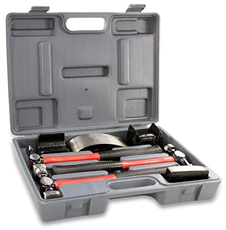 ENVA Karosserie Werkzeug Ausbeulwerkzeug Set 7TLG. Handamboss, Hammer und Ausbeuleisen für präzise Blechbearbeitung