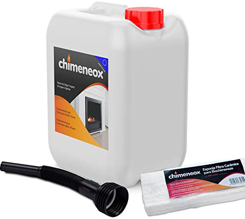 5L Bioetanol 96% para chimeneas de Chimeneox (con Embudo) + 2 x Esponja Fibra Cerámica