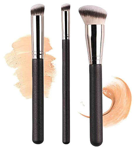 Pinceau Anti Cernes Yeux, Pinceau Fond de Teint, 3 Pièces Pinceaux Maquillages, Pinceau Correcteur, Kit Pinceaux Maquillages, Pinceau Makeup Pinceau Contouring pour Anticernes Fond de Teint Liquide