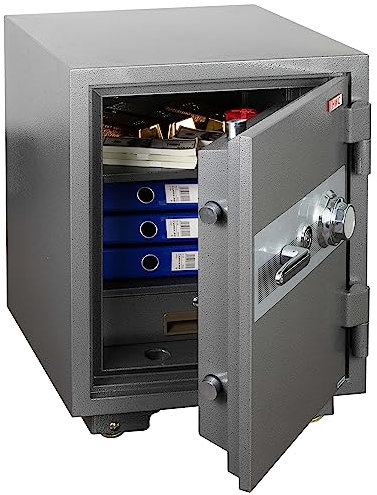 Cassaforte ignifuga UL72 serratura e combinazione numerica 4 cifre HWC-L48 acciaio cemento 48L 68x48x47cm grigio