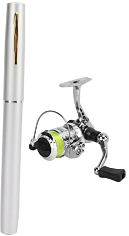 BROLEO Pocket Fishing Rod with Reel, Extendable Mini Pen Fishing Rod and Reel Set for Rock, River, Sea, Stream, Boat, Raft, Ice Fishing (Silver)