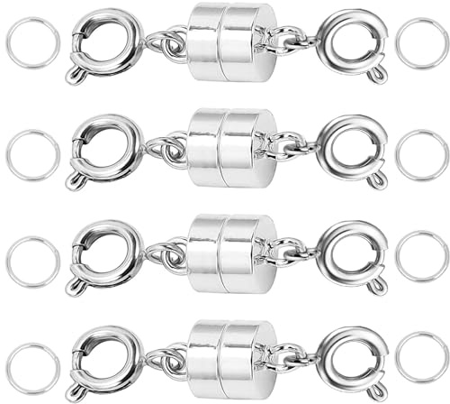 AD Beads Double Magnetic Jewelry Clasps and Closures14K Gold Plated and Silver Plated with Jump Rings,Bracelet Extender & Necklace Clasps Converters for DIY Jewelry Making (4 Pcs Silver)