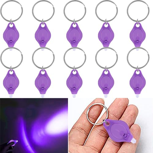 POCKETMAN Mini nyckelring UV-ljus 395 nm ficklampa kit – svart ljus med metallspänne för sedlar inspektion, fluorescerande, curing ljus (10 stycken)